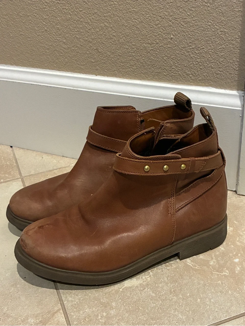 Men's Brown Leather Ankle Boots with Strap Detail